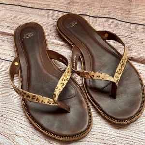 Ugg F30013J calf hair animal print flip flop thong sandals sz womens 6